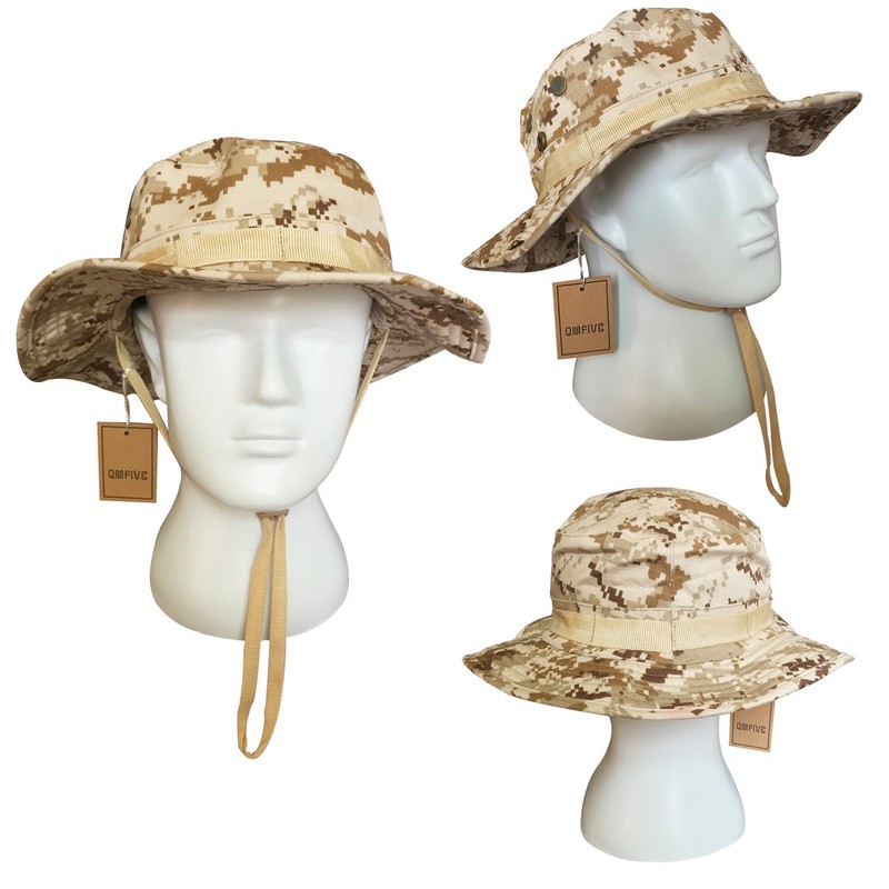 QMFIVE Tactical Boonie Hat Scarf Unisex Camouflage Rounded Hat Fisherman
