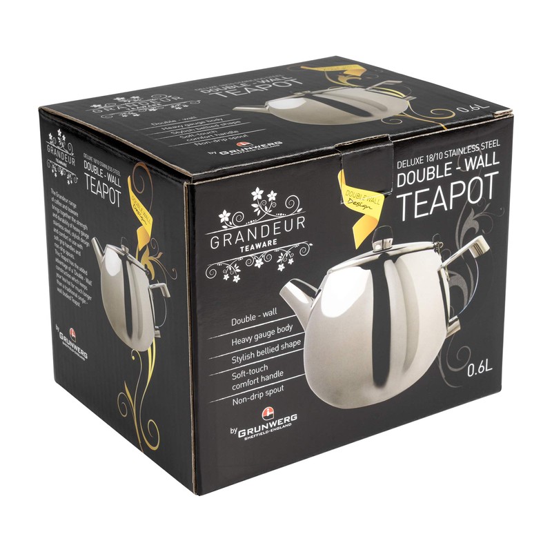 Grunwerg Café Stål Grandeur Double Wall Teapot with Strainer Insert