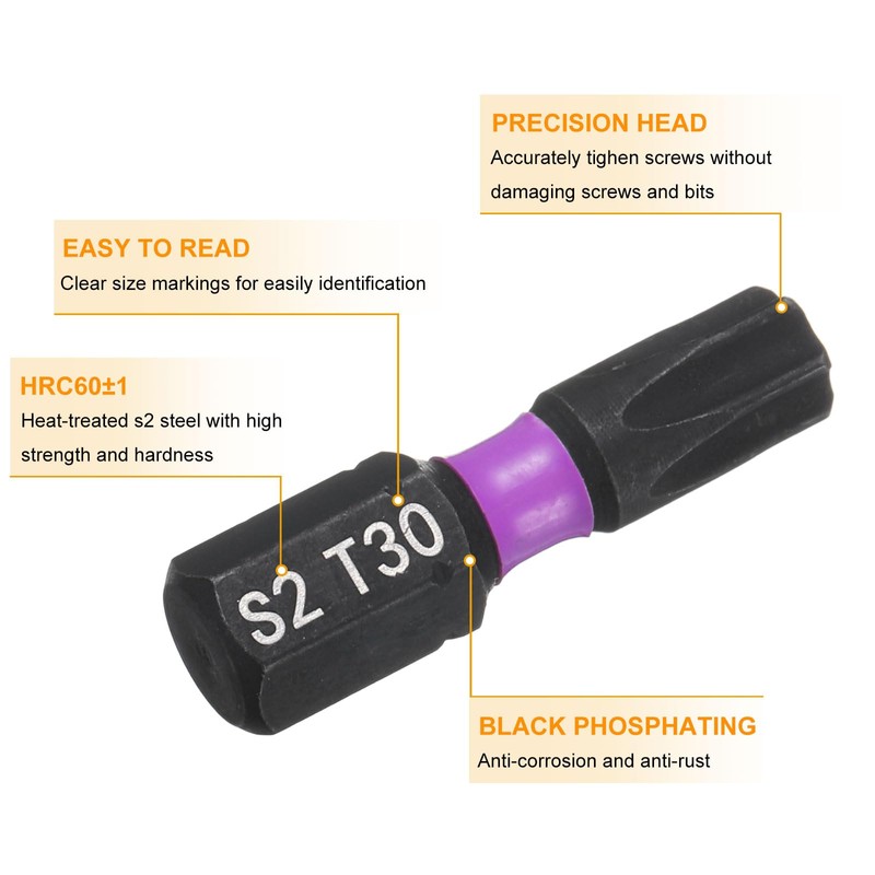 sourcing map 2pcs TT30 Torx Screwdriver Bit 1/4" Hex Shank