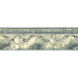 Concord Wallcoverings Wallpaper Border Vintage Pattern Seashells Ornaments for Cottage Bedroom Bathroom, Gray Beige Blue, 15 ft by 7 in ‎KS74371