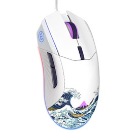 COSTOM Womier G705 USB Wired Gaming Mouse for PC Computer Windows Mac Laptop, Lightweight Silent RGB Backlit Mouse with Adjustable 12000DPI/7 Programmable Side Buttons,White Kanagawa Theme