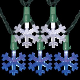 LAMPHOME 12.8ft 50 LED Snowflake String Light，Lightbulbs for Christmas,Party,Home,Patio Lawn,Garden，Cool White and Blue