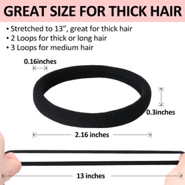 SUTHIA SUTHIA Large Black Hair Ties for Thick Curly Hair Elastic Band Ponytail Holder - 120 Bulk for Women, Girls, Kids, Men - 8MM Thick, No Damage, Soft, Nylon, Stretchy, Cloth, Seamless, Fabric, No Crease