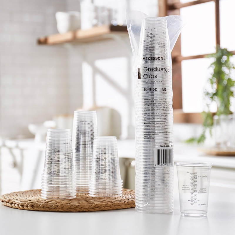 McKesson Graduated Cups, Polypropylene, Disposable, Clear, 7 oz, 50 Count