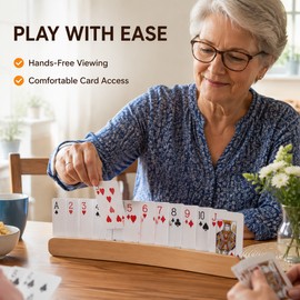 Wooden Curved Playing Card Holders, Hands-Free Tabletop Card Stands for Kids, Seniors, Poker, Bridge and Family Card Games, 2/3/4-Piece Set