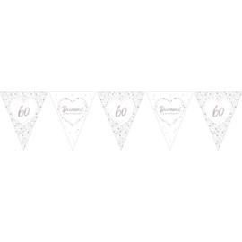 Anniversary House Pack of 1 Diamond Anniversary Paper Flag Bunting, Paper, Diamond Wedding Anniversary Decorations, 60th Wedding Anniversary, Happy 60th Decoration, Party Banner, 11 Flags, J051