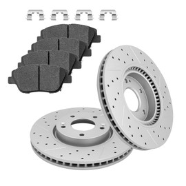 Fraxle Front Drilled & Slotted Disc Brake Rotors and Ceramic Brake Pads kit for 2011-2015 Hyundai Sonata, 2011-2016 Kia Optima