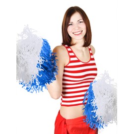Pangda 12 Pack Cheerleading Pom Poms Sports Dance Cheer Plastic Pom Poms for Sports Team Spirit Cheering(Blue and White)