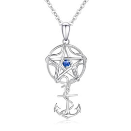 OHAYOO Pentagram Necklace 925 Sterling Silver Anchor Pendant Necklace Pentagram Pagan Jewelry Gift for Women Girlfriend, 1.10, Sterling Silver, Cubic Zirconia