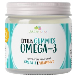 Omega-3 per bambini e ragazzi in gommose vegetali Made in Italy con DHA, EPA e Vitamina D. Gusto Arancio Fragola Limone. No glutine, No lattosio No zuccheri aggiunti
