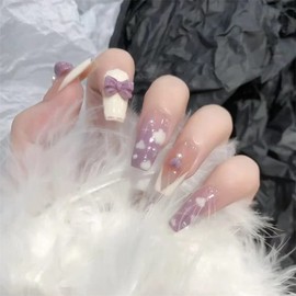 24 Pieces Nail Tips Bow French Nail Tips Nail Tips for Long Photos Weddings, Coming-of-age Ceremonies, Parties, After-Parties, Etc. False Nails & Nail Tips, Double-Sided Tape, Nail Tips, Coming-of-Age Ceremonies