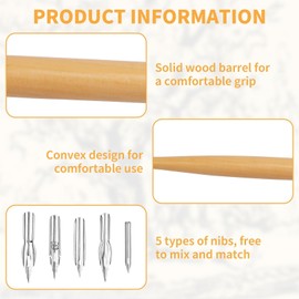 Dip Pen Nibs Holders with Comic Pen Nib Set, 11 Pcs G-Pen Ink Nib Stainless Steel Drawing Comic Pen Nib, Calligraphy Nibs with Wooden Comic Pen Nib Holder, Dip Pen Set for Writing Painting Signing