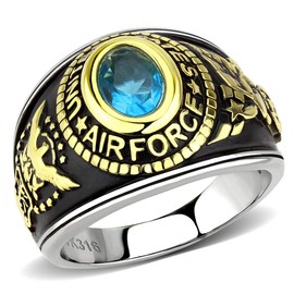 Eternal Sparkles Men's USA Air Force Military Patriotic Ring Blue Stone (Two-Tone Sea Blue Stone, 9)