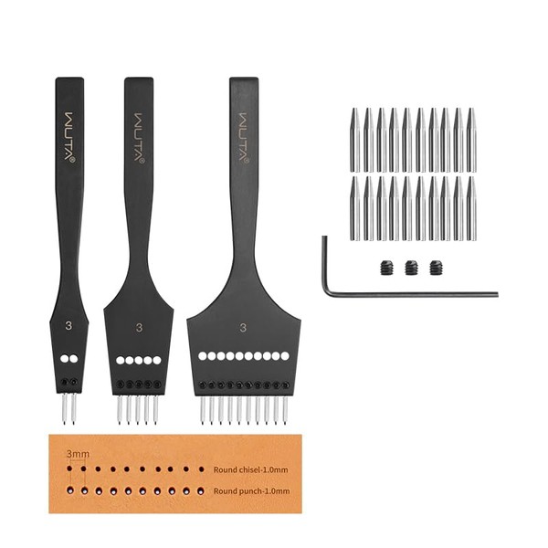 WUTA Leather Stitching Punch, 3nd Removable Round Hole Pricking Irons,