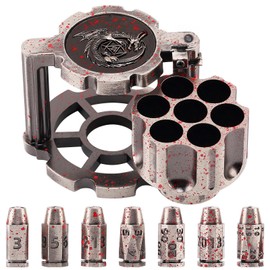 Polyhedral Dice Set, Metal Polyhedral Bullet Set 7 Metal Bullet Dice with Spinning Revolver Cylinder Dice Case for TRPG Board Games, Silver