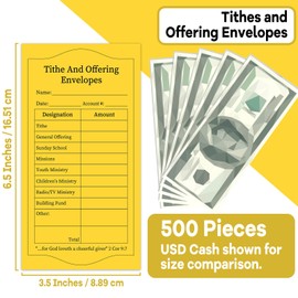 gisgfim 500Pcs Tithes And Offering Envelopes For Church Offering Tithe Envelopes For Church Supplies Donation Church Offering Envelopes 6.5x3.5 Inch Church Envelopes For Tithe And Offering(Yellow)