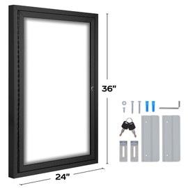 INNOVART Enclosed Bulletin Board 36”x24”, Lockable Dry Erase Noticeboard with Black Aluminum Frame, Outdoor Enclosed Whiteboard Weatherproof, Wall Display Case with Swing-Open Door Information Cabinet