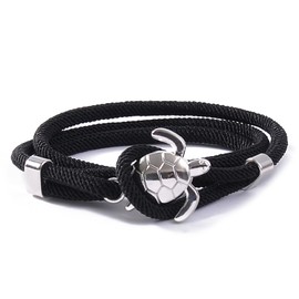 HuiApparel Sea Turtle Wrap Bracelet Silver Color- Unique Design, Adjustable Nylon, 21" Length (Black)
