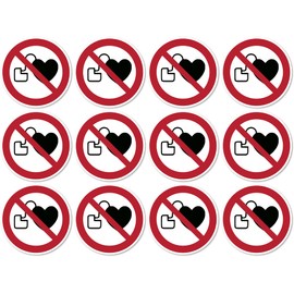 No access for people with pacemakers or implanted defibrillators, prohibition sign: P007 - DIN EN ISO 7010 / ASR A1.3 - sticker: diameter 2.5 cm, pack of 12