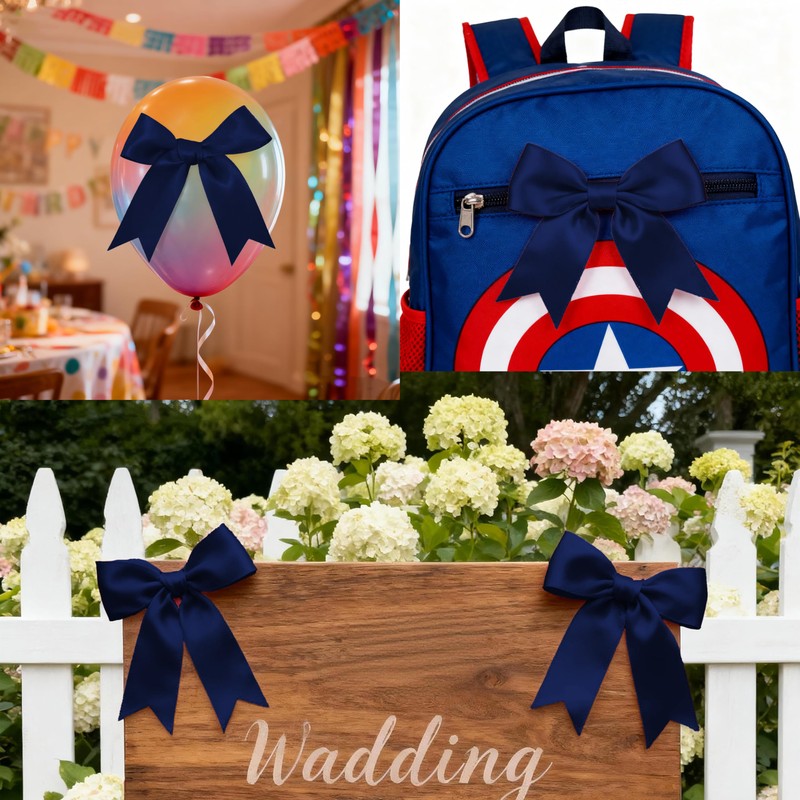Gift Wrap Bows, 50Pcs 3.3 Inch Navy Blue Pre-Tied Bows