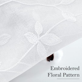 HOMEIDEAS White Sheer Curtains 52 X 96 Inches Length 2 Panels Embroidered Vine Floral Pattern Pocket Faux Linen Semi Sheer Voile Window Drapes for Bedroom Living Room