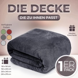 luxoon Fleece Blanket Fluffy Warm Winter - Cuddly Blanket for Cosy Winter Evenings, Ultra Soft and Warming, Ideal for Sofa and Bed, 100% Polyester, Colour Pack of 1, 130 x 150 cm, Anthracite