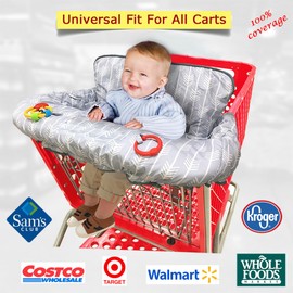 Shopping Cart Cover for Baby Grocery Cart Cover for Baby boy and Baby Girl, High Chair Cover for Baby and Toddler, Baby Registry Gift - Waterproof - Extra Large - Cotton - Double Sided (Light Grey)