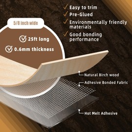 GSCIT Club Birch Edge Banding, 5/8 Inch x 25ft Roll of Veneer - Pre-glued Flexible, Real Wood Tape for Cabinet Repair and Furniture Restoration