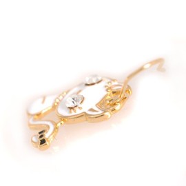 Gold Plated Cute Little White Lazy Pusssycat with Bright Eye Earrings in Gift Box