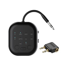eppfun 3040C MAX Bluetooth 5.3 Audio Transmitter Receiver with APTX/APTX LL/APTX HD/AAC/SBC, Wireless Audio Receiver with 3.5 mm Cable for PC/TV/Car/Plane/Home Music Streaming Stereo System (Black)