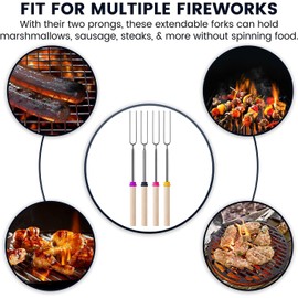 ELVYNIA 6 Pack Marshmallow Toasting Forks Kit - Extending Stainless Steel U-Shape Smores Sticks for Roasting & Toasting Over an Open BBQ - Retractable Fire Pit Accessories for Outdoor, Indoor Campfire