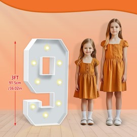 3ft Light Up Numbers, White Marquee Numbers Frame for 9th 19th 29th Boys Girls Birthday Party, Large Numbers for Decorations Anniversary Decor, DIY Pre-Cut Thick Foam Board Number 9