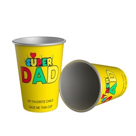 KIMI HOUSE 16 oz Stainless Steel Pint Cup Tumbler - Fathers Day Gift for Dad, Birthday Present from Daughter, Son - Reusable, Stackable, BPA Free Water Tumbler with SUPER DAD Design (Yellow)