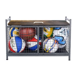 Mythinglogic Rolling Ball Storage Cart, Sports Equipment Storage Organizer for Garage/Basement/Entryway, Ball Storage Bin with Casters (Medium)