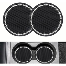 Bling Car Cup Coasters, Crystal Car Cup Holder Coaster, Rhinestone Universal Vehicle Anti Slip Car Insert Coaster, Suitable for Most Car Interior, Car Accessories for Women, 【Black diamond-2PCS】﻿