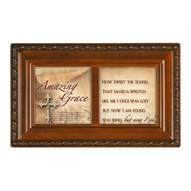 Cottage Garden Sweet The Sound Saved a Wretch Woodgrain Rope Trim Petite Music Box Plays Amazing Grace