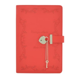 NectaRoy Vintage Lockable Notebook, A5 Travel Journal with Heart-Shape Lock & Key, PU Leather Dairy, 360 Pages Lined Paper, Office School Supplies Student Stationery, Size 5.9" x 8.58"