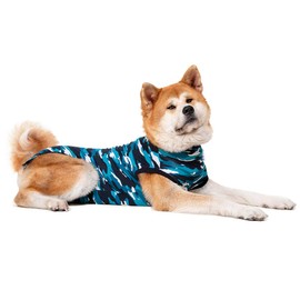 Suitical Recovery Sleeve for Dogs in Blue Camo Professional alternative to the cone of shame. Suitable for bandage protection, hot spots, case disorders, light incontinence., xx-large