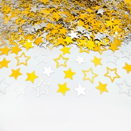 Amrzsallez Gold Sliver Star Confetti Glitter Sprinkles for Party Table Scatters Decoration Birthday Baby Shower Wedding Party Decor- Shiny, PVC Five-Pointed Stars