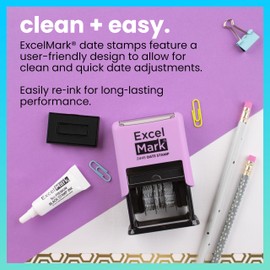ExcelMark 2445 Date Stamp – Perfect for Shipping, Receiving, Expiration and Due Dates (Black Ink, Violet Mount)
