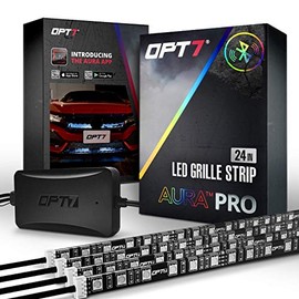 OPT7 Aura PRO Bluetooth 4pc LED Lighting Kit for Grille | 24" Multi-Color Strips w/SoundSync - Waterproof Peel'n'Stick Front Grill Valence - App Enabled- iOS & Android