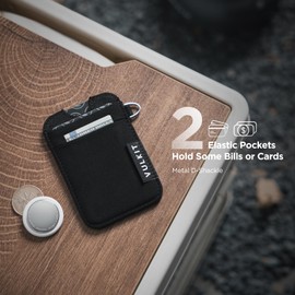 VULKIT Minimalist Wallet Slim Card Holder with RFID Blocking, Elastic Pocket - Minimalist 5+ Card Holder Case, Keyring & ID Slot for Men Women (Black)