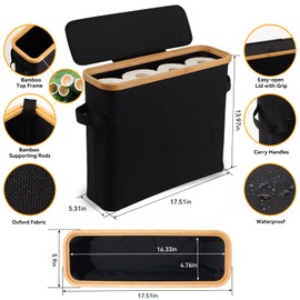 Toilet Paper Storage Basket with Lid, Bamboo Toilet Paper Storage Holder Stand Organizer for Bathroom, Toilet Paper Storage Box Container with Handle, Toilet Tissue Storage Bin for RV Closet, Black