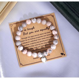 Sahoottie Anxiety Bracelet Healing Bracelets for Women Pink Zebra Jasper Bracelet Crystal Bracelets 8mm Beaded Jewellery Anxiety Gifts for Women