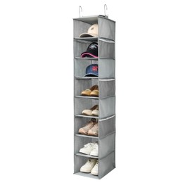 Berdeng Hanging Shoe Organizer for Closet with Side Mesh Pockets，Hat Racks for Baseball Caps，Shoe and Hat Holder & Storage，8-Shelf，Gray，1 Pack