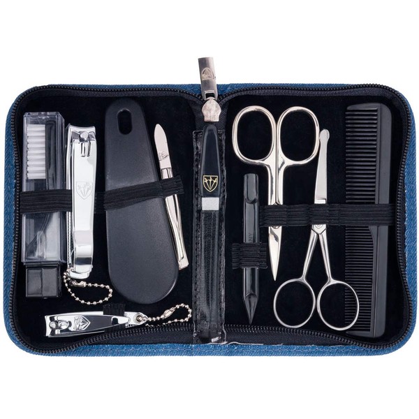 3 Swords Germany - brand quality 10 piece manicure pedicure grooming kit set for professional finger & toe nail care scissors clipper fashion leather case in gift box, Made by 3 Swords (6738)