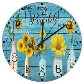 12" Wood Hanging Wall Clock All Things are Possible with Jesus Fireplace Decor for Bathroom Vintage Scripture Floral Christian Wall Clocks Silent Non-Ticking Wooden Clock Vintage for Daycare Restroom