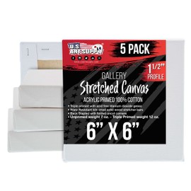 U.S. Art Supply 6 x 6 inch Gallery Depth 1-1/2" Profile Stretched Canvas, 5-Pack - 12-Ounce Acrylic Gesso Triple Primed, Professional Artist Quality, 100% Cotton - Acrylic Pouring, Oil Painting