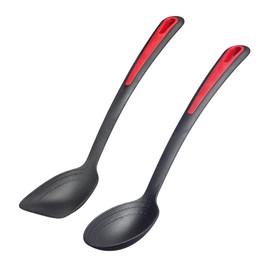 Westmark Gallant 296122E6 Kitchen Utensil Set, 2 Pieces, 1 x Roasting and Vegetable Spoon and Pan Spoon, Internal Scale: 15, 30 and 40 ml, Plastic, Black/Red
