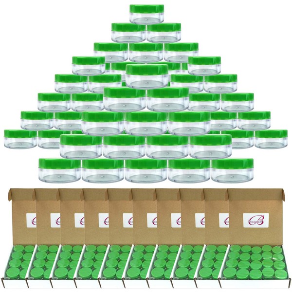 (Quantity: 600 Pieces) Beauticom 10G/10ML Round Clear Jars with GREEN